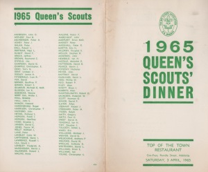 The 1965 Queen's Scout presentation dinner menu 