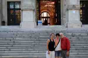 Entrance to the historic University of Vienna, with Vienna university colleagues Lisa, Christine and David.